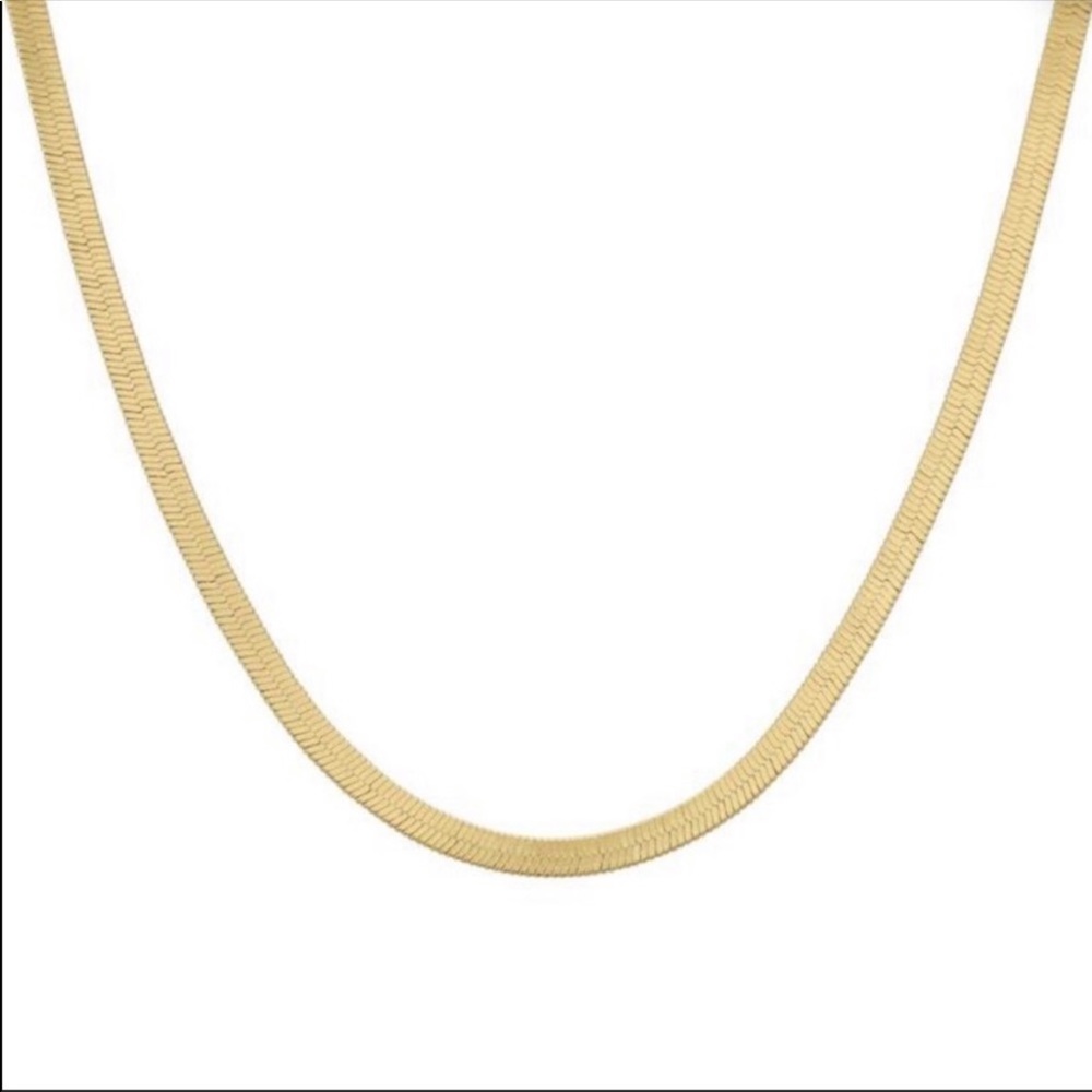 NEW HERRINGBONE 18K GOLD PLATED CHAIN NECKLACE - Picture 4 of 5